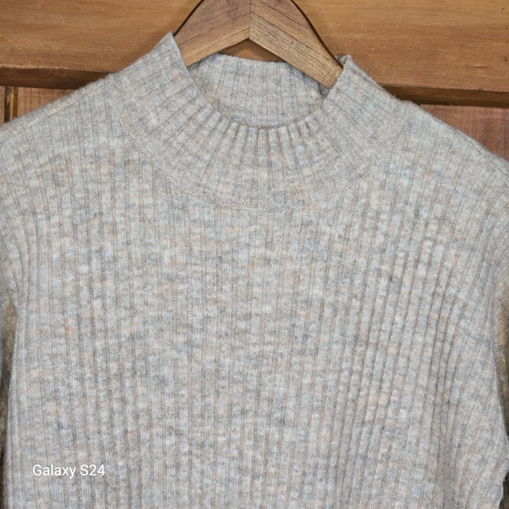 LOFT Mock Neck Ribbed Knit Sweater Beige Marled Casual Pullover Women's Size‎ M